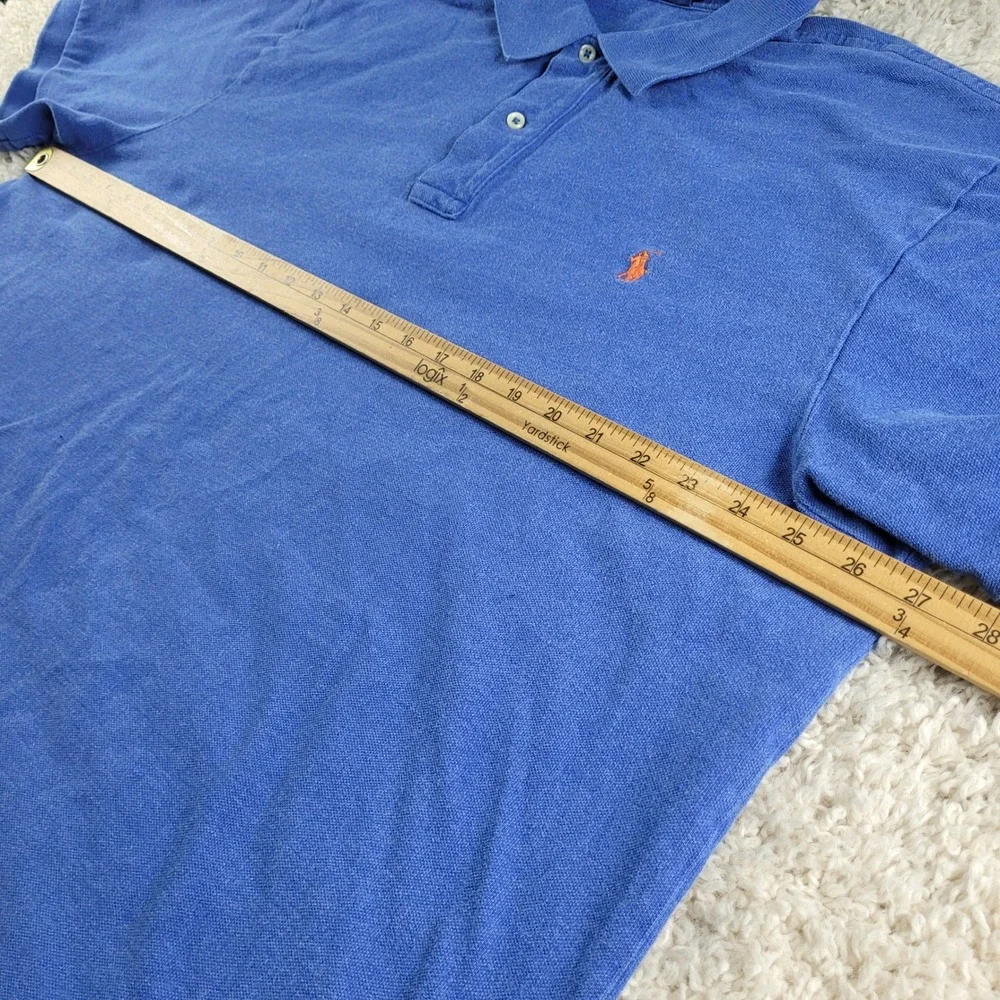 Polo Ralph Lauren Polo Shirt Men's 2XB Blue Short Sleeve Orange Pony Logo Cotton